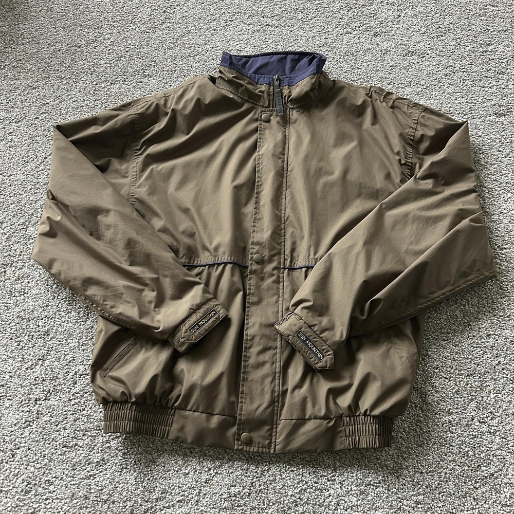 Sun Mountain Windbreaker Jacket Mens Large Brown Full Zip Lined Golf Athletic